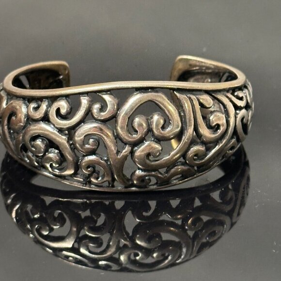 Filigree Sterling Silver 925 Vintage Cuff Bracelet Wide Tested Victorian Gift - Picture 3 of 8